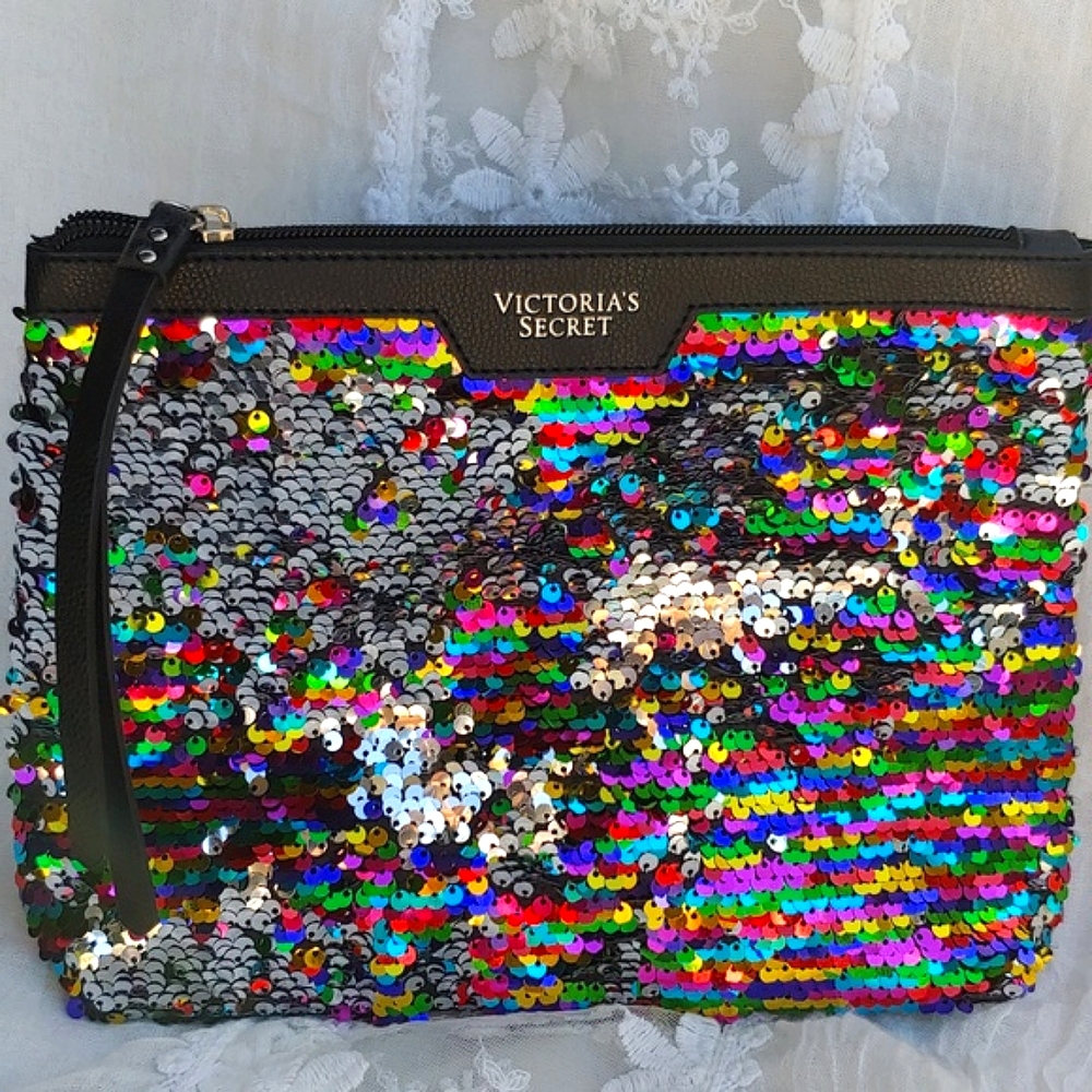 Victoria's Secret Rainbow Sequins Wristlet in Black and Multi